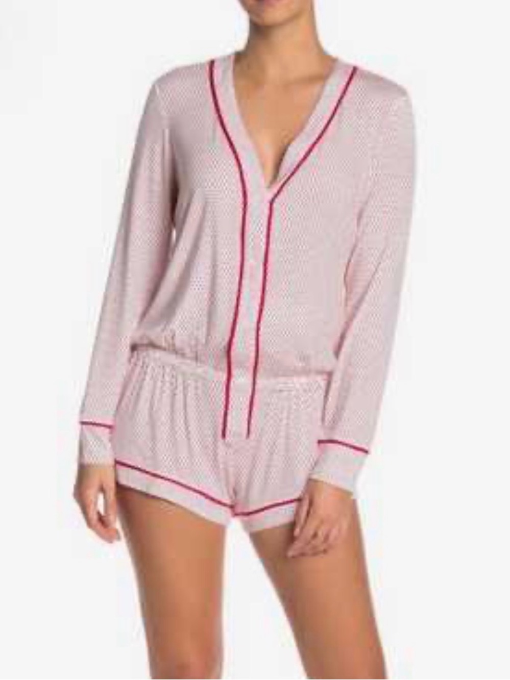 Eberjey Red and White Long Sleeve Pajama Romper